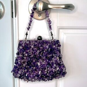 Vintage Amethyst Stone Beaded Mini Bag
